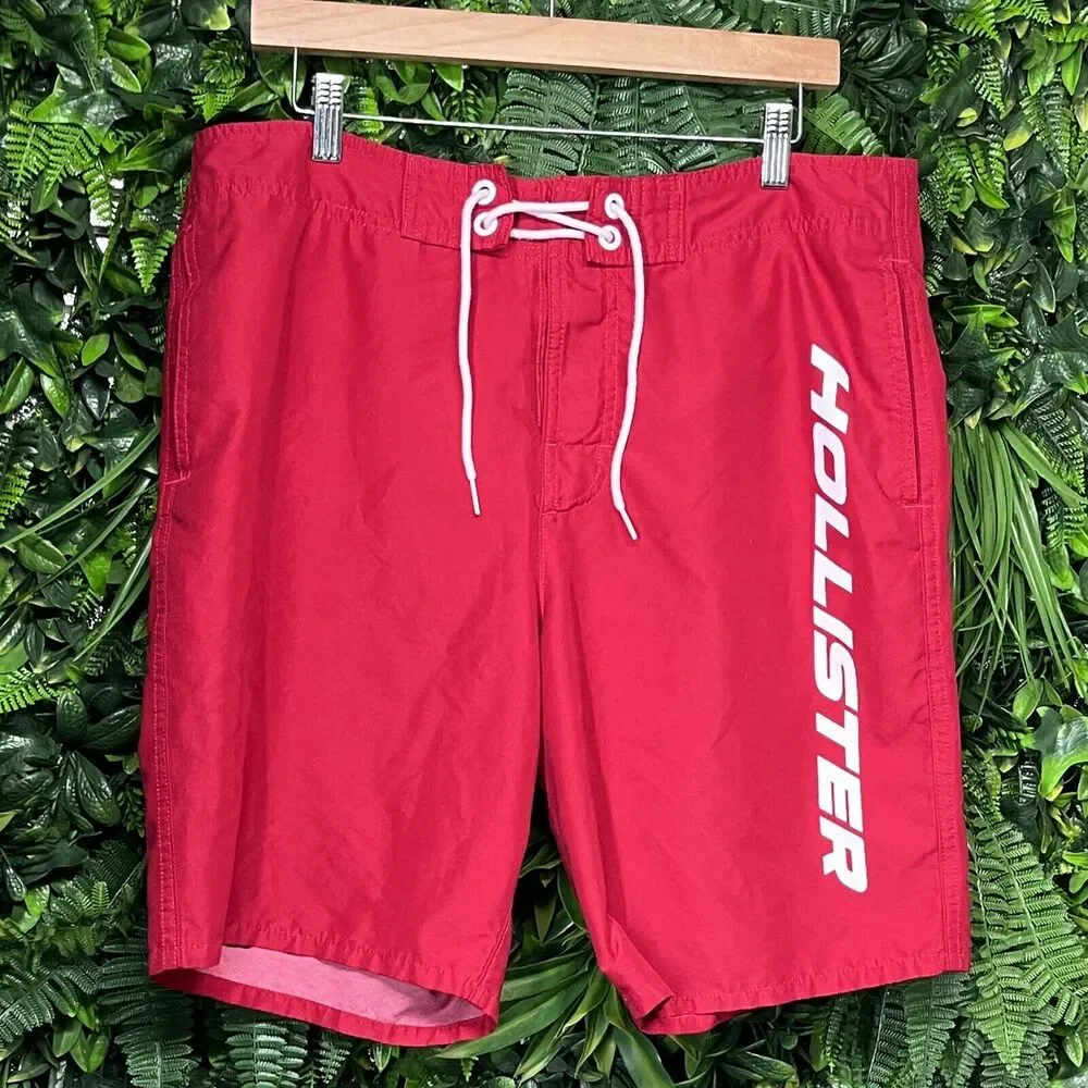 HOLLISTER‎ Shorts Men 34 Red Swim Trunks Pocket 2010